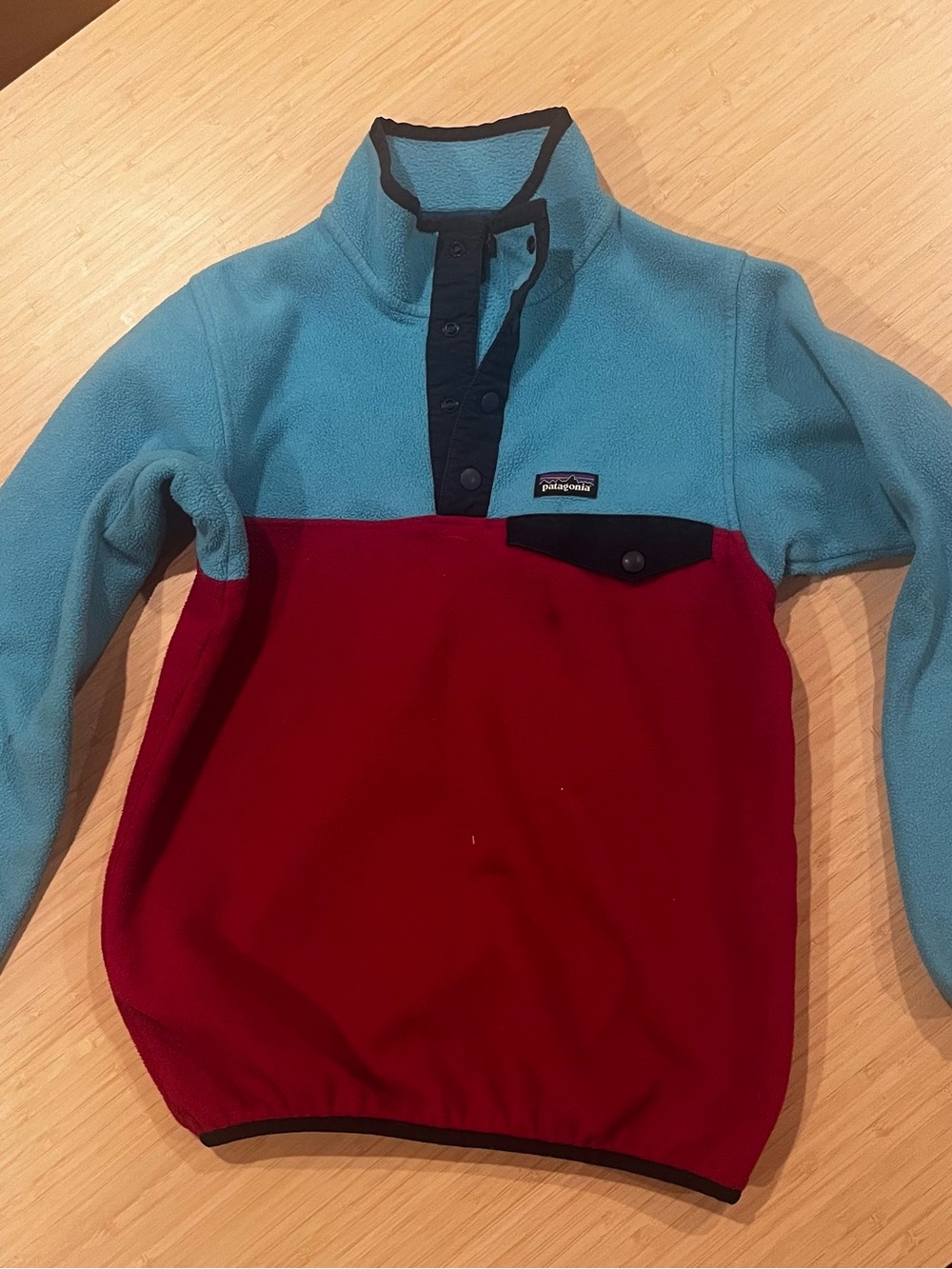 Patagonia Snap-T Fleece Pullover - Teal & Burgundy with Black Trim